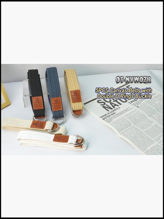 Canvas Belt Set with Double D Ring Buckle, Adjustable Military Style main image 7